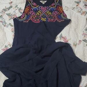 Boden Navy Dress with Colorful Embroidery 10P Maxi